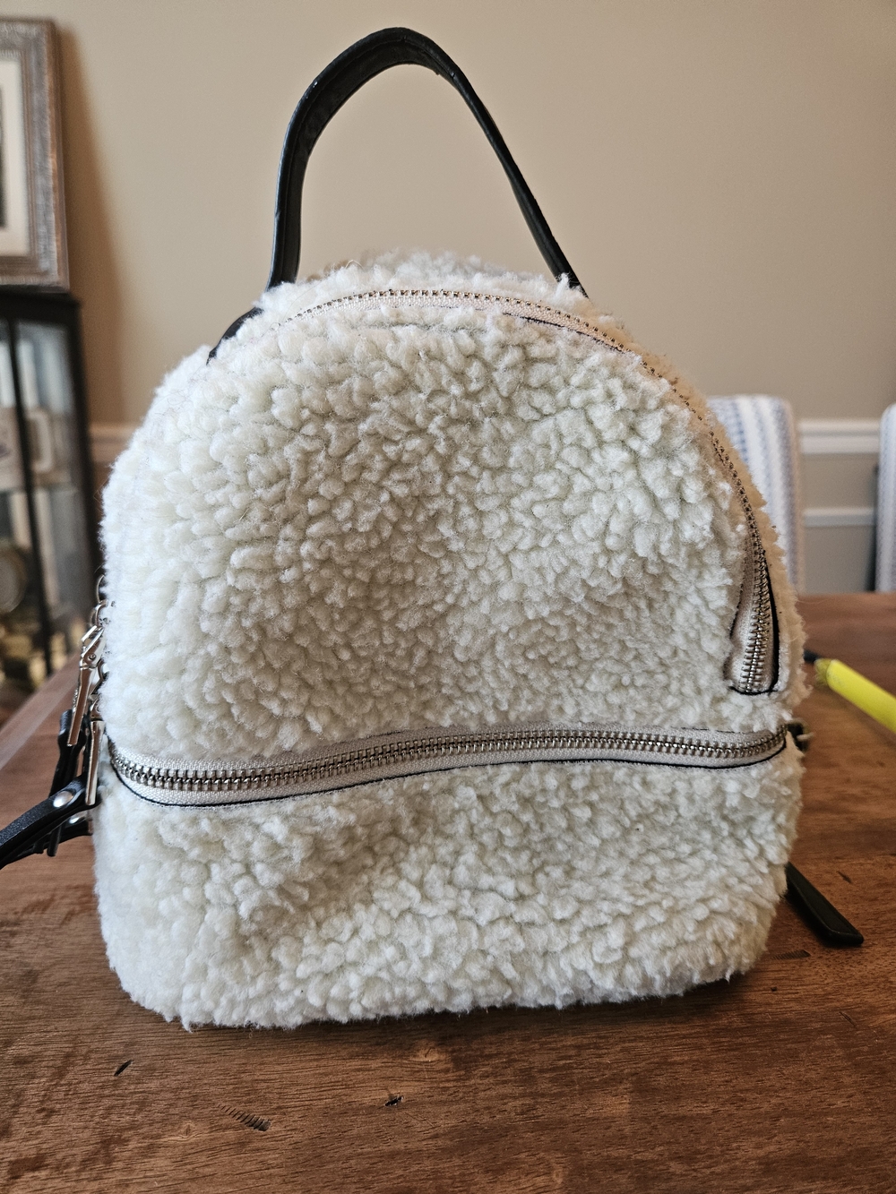 Steve Madden Cream Sherpa Mini Backpack